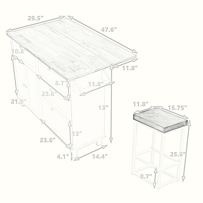 Red Barrel Studio® Reindeau Solid Wood Kitchen Island Set Wayfair